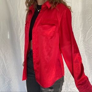 Evan-Picone red satin button up top